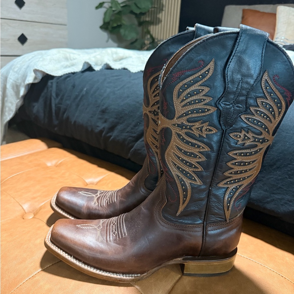 Circle G Brown and Black Western Combat Moto Boots